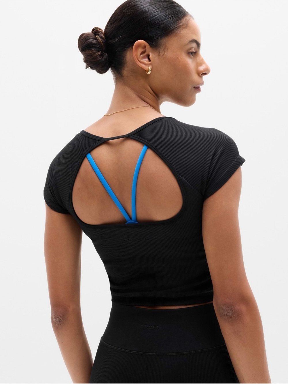 NWT Athleta Recharge Seamless Open Back Tee Black Rib - Picture 4 of 7